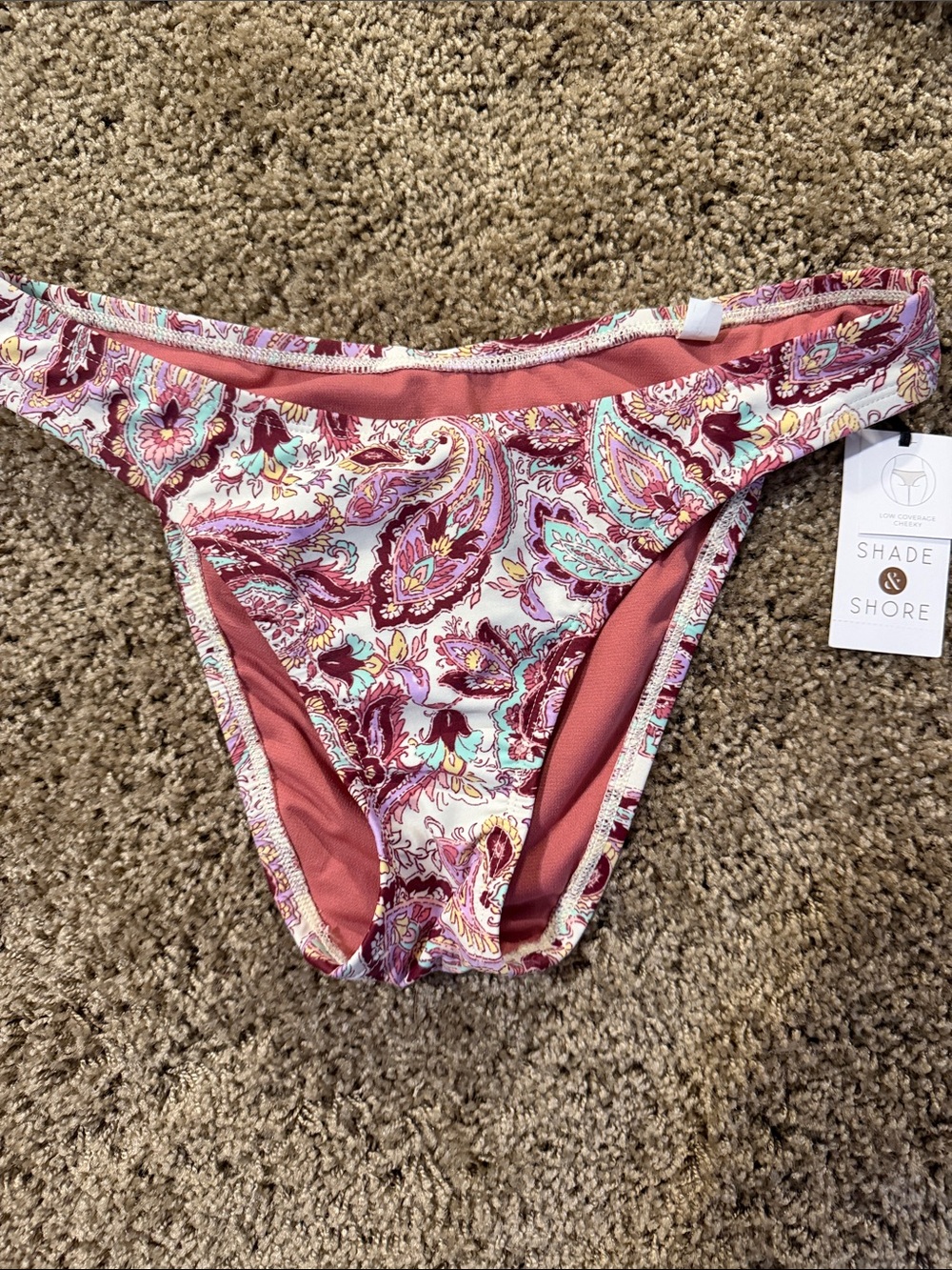 Shade & Shore Mauve Paisley Bikini Bottom - Low-Rise